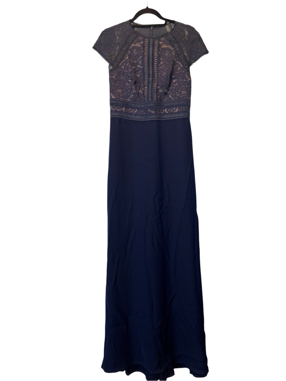 Tadashi Shoji Catrine Navy Blue Lace Bodice Crepe Gown, Size 6 - Picture 5 of 15